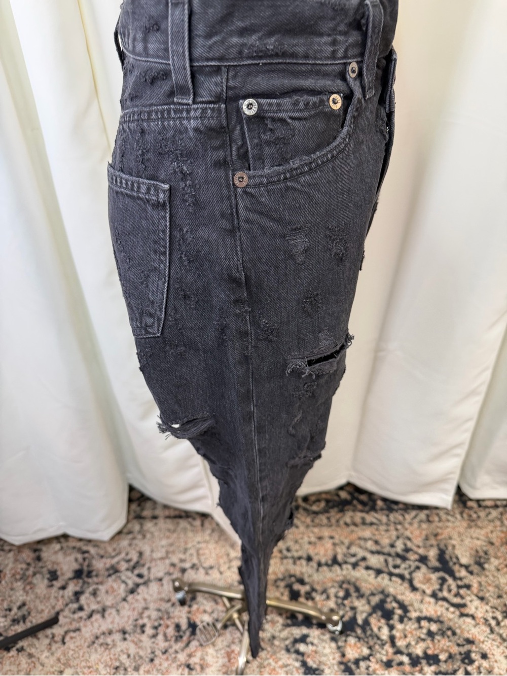 NWT Agolde ‘Criss Cross Straight Leg Jeans’ in “Feverish” Distressed Black Sz 23 - Picture 14 of 16